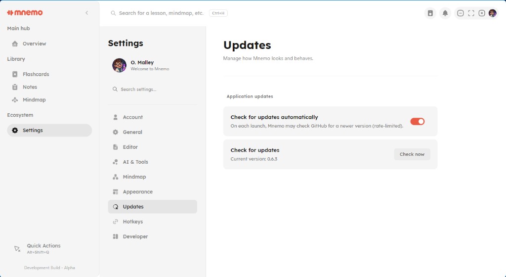 Updates settings